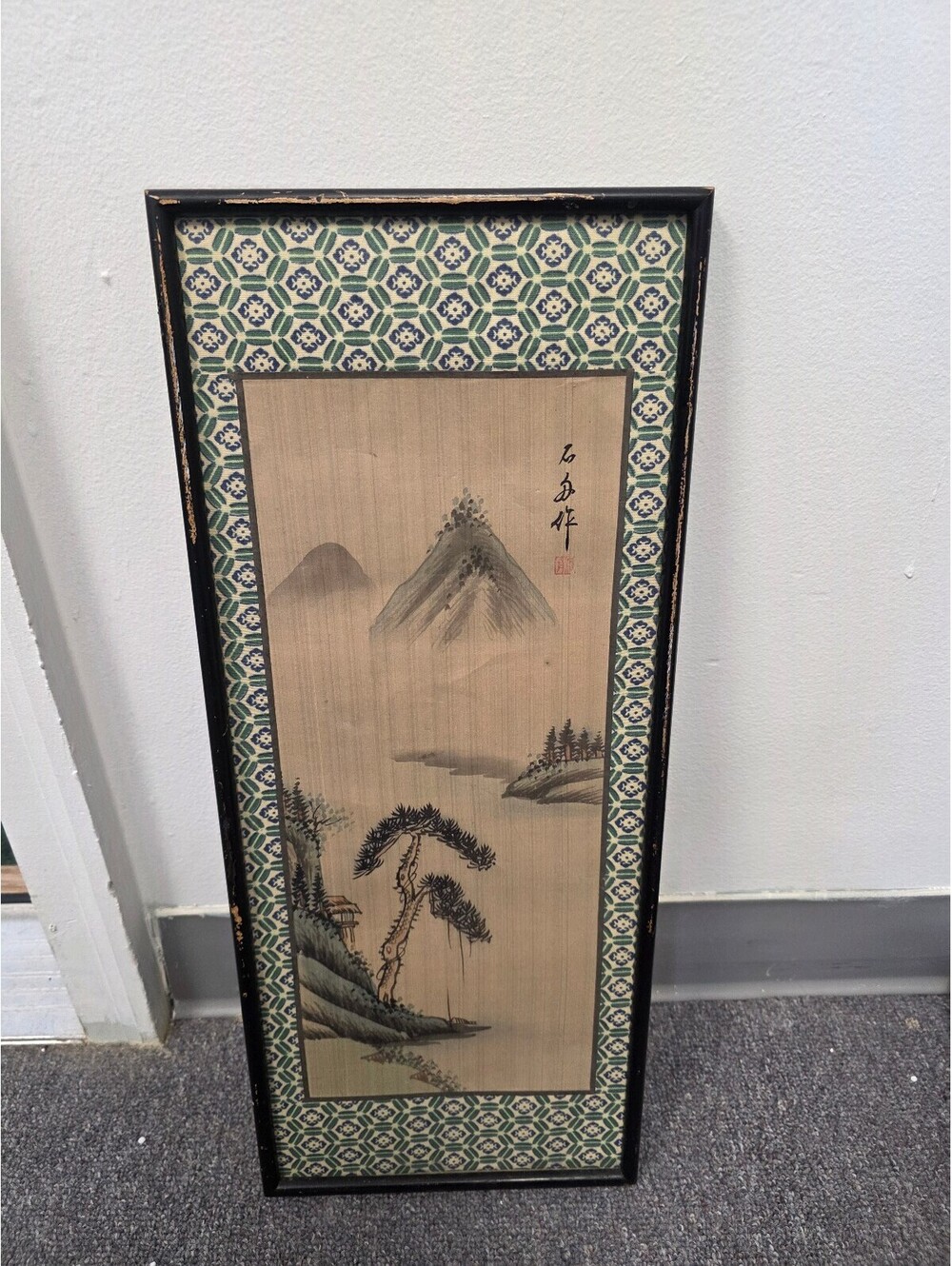 Framed Traditional Asian Landscape Painting with Mounting Wire